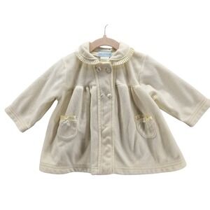 Vtg Baby Dove Ivory Fleece PeaCoat Overcoat Buttons Christening Babydoll 18 M